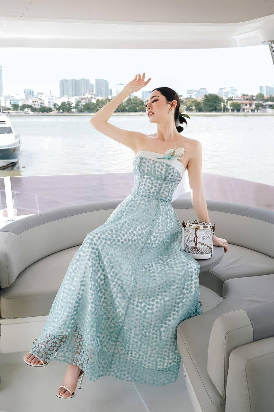 Varsha Strapless Side Pocket Lace Ankle Length Dress Maxi Dress Larmes