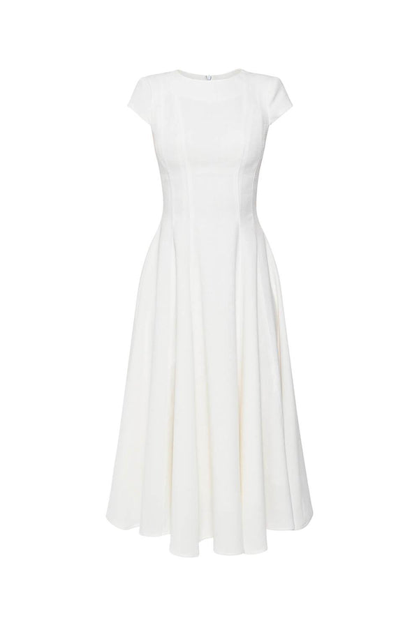 Vela Flared Short Sleeved Wool Cotton Midi Dress