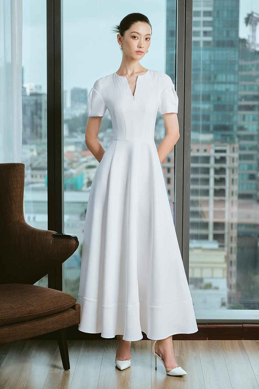 Veneta A-line Short Sleeved Polycotton Ankle Length Dress Maxi Dress Larmes