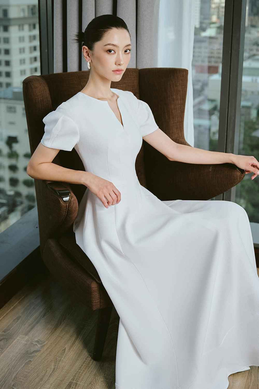 Veneta A-line Short Sleeved Polycotton Ankle Length Dress Maxi Dress Larmes