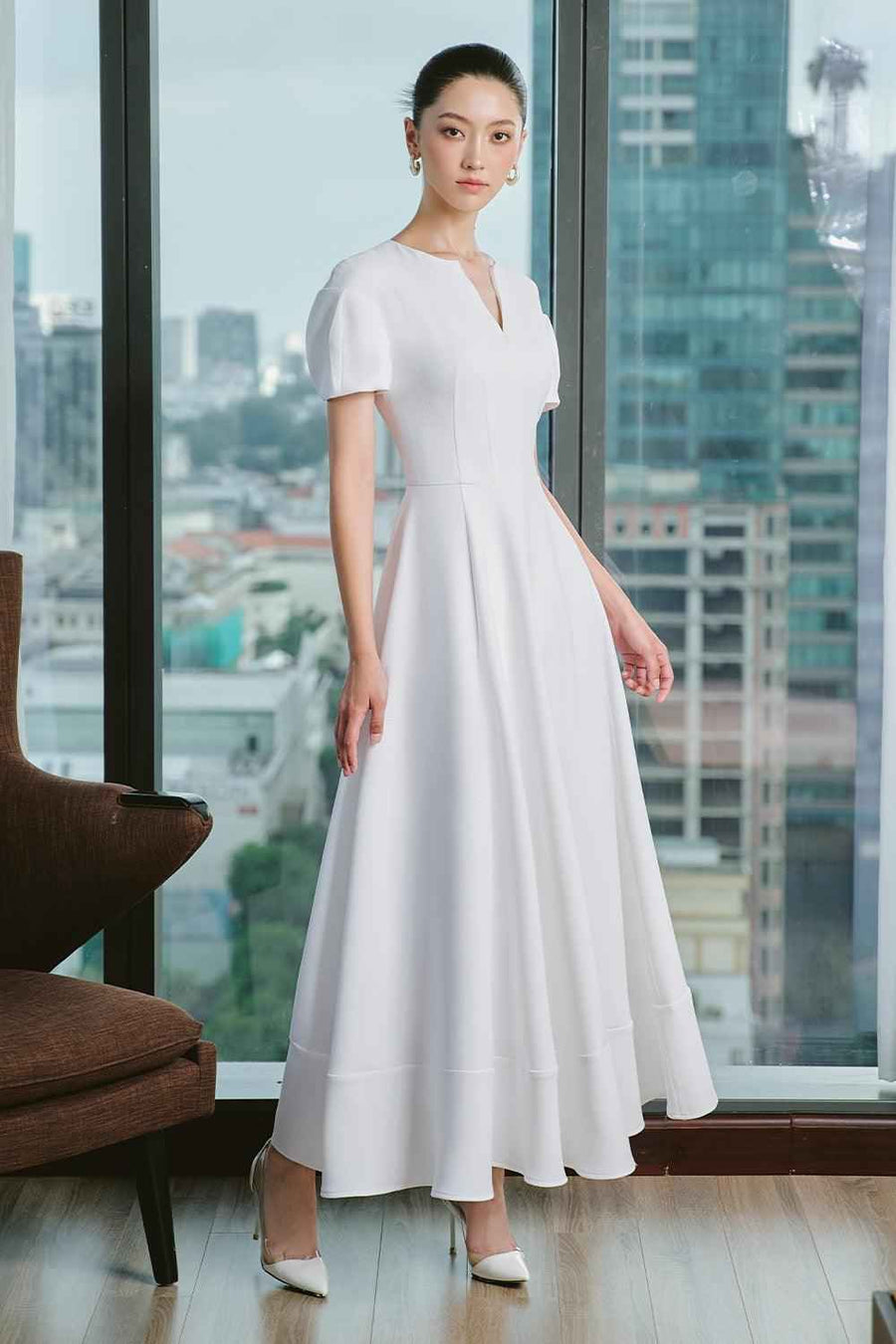 Veneta A-line Short Sleeved Polycotton Ankle Length Dress Maxi Dress Larmes