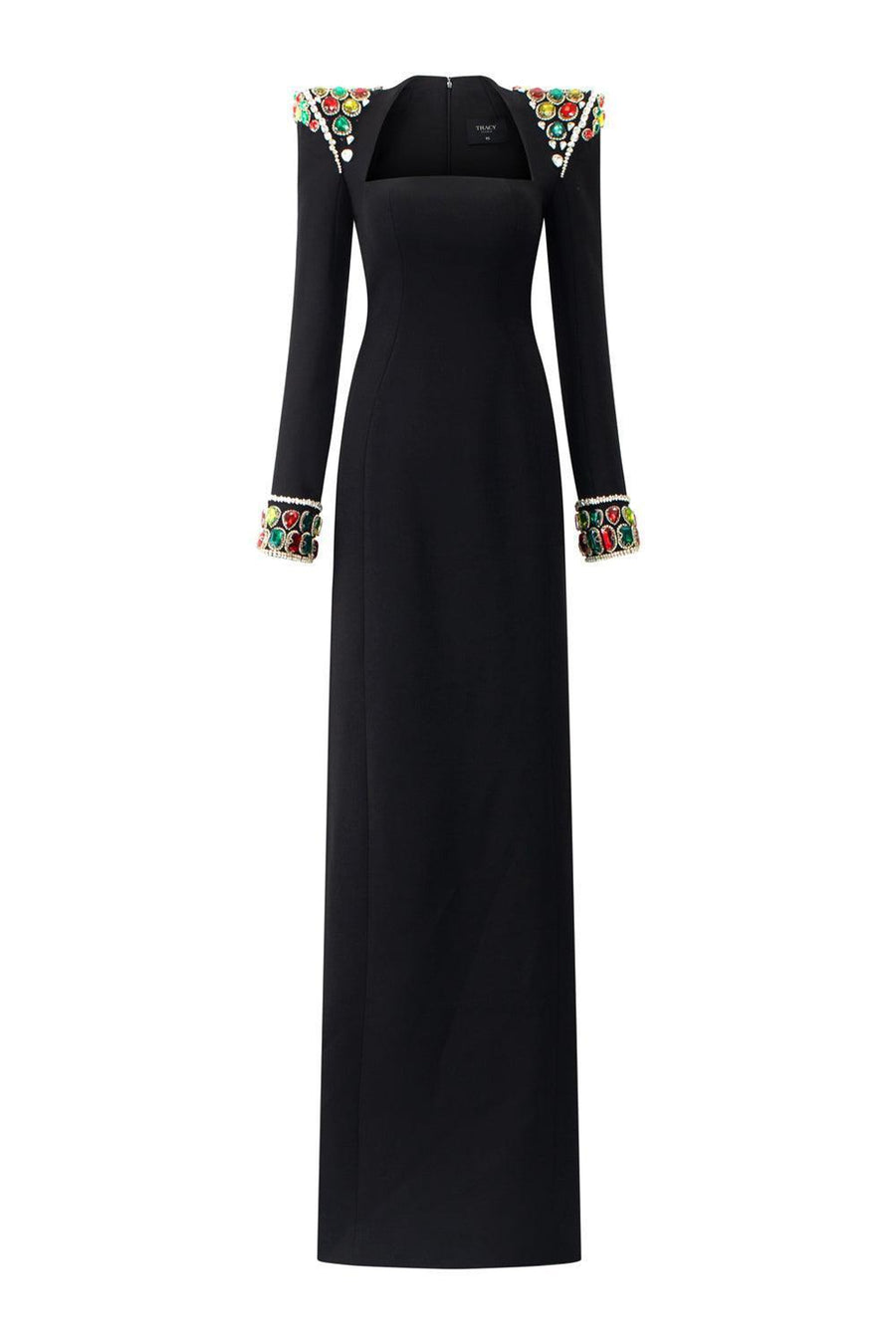 Venture Sheath Queen Anne Neck Velvet Floor Length Dress 1