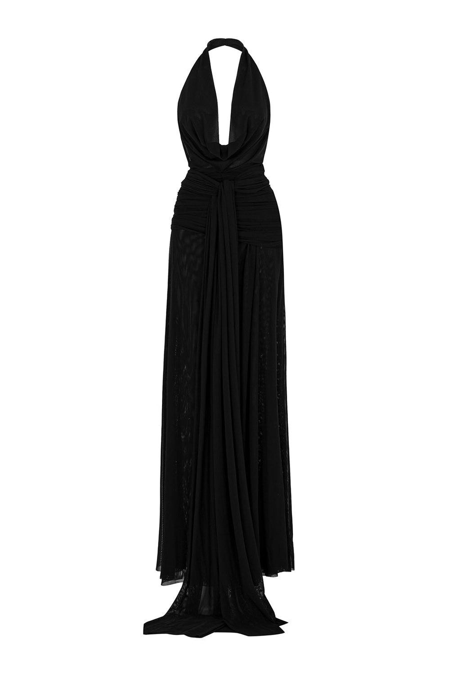 Venus Sarong Gathered Mesh Floor Length Dress 8