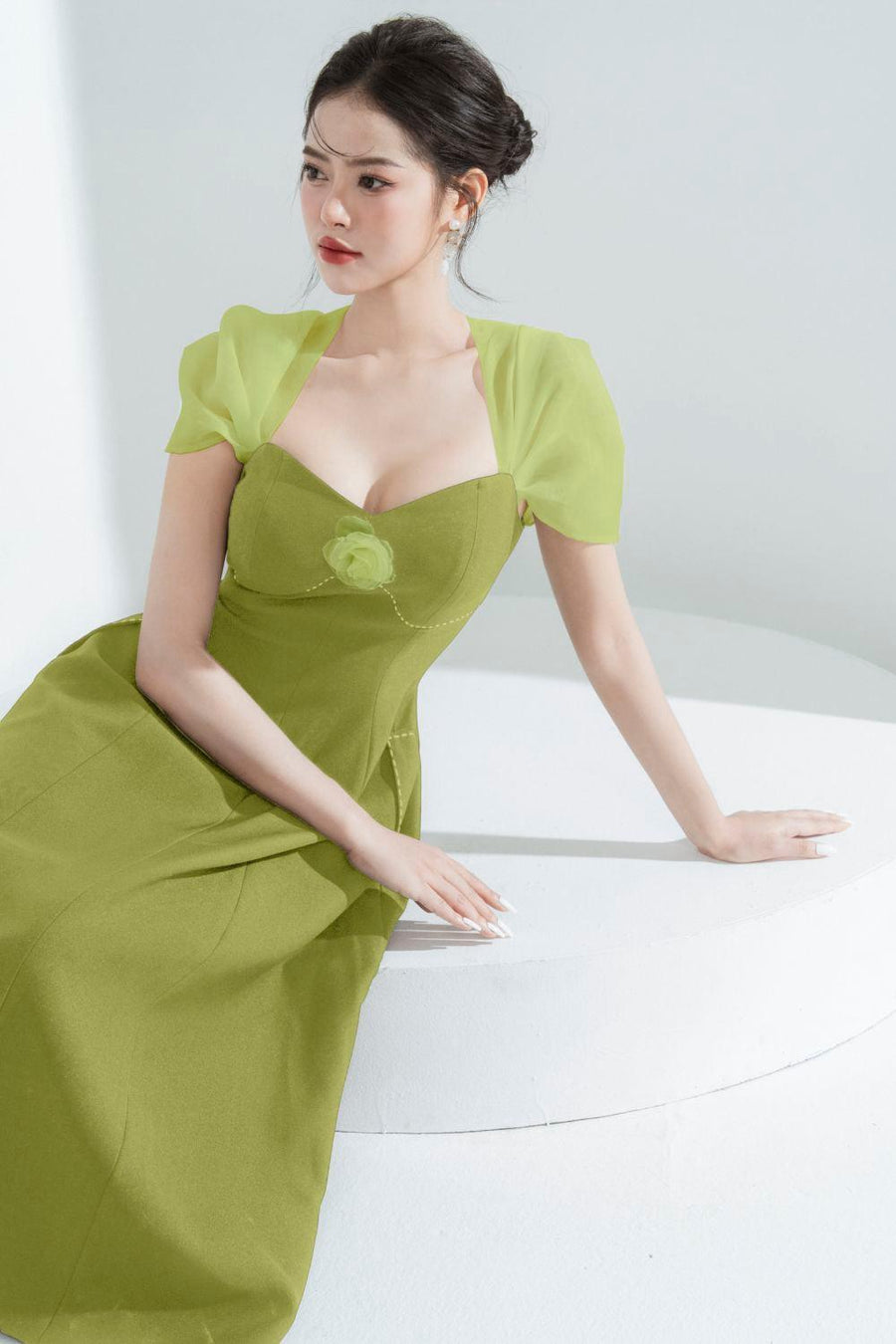 Vera A-line Semi-Heart Neck Polycotton Midi Dress Midi Dress Cordia