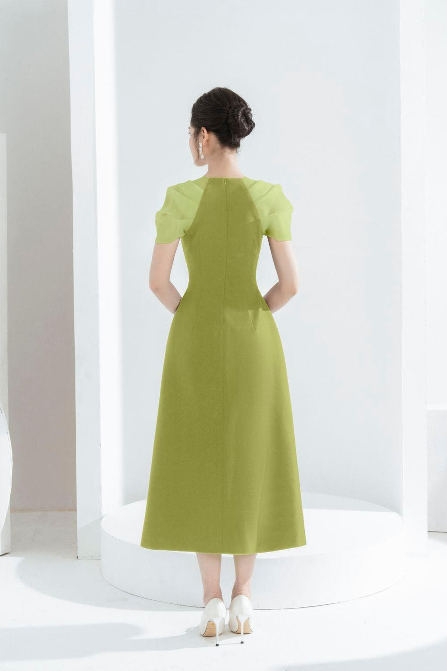 Vera A-line Semi-Heart Neck Polycotton Midi Dress Midi Dress Cordia