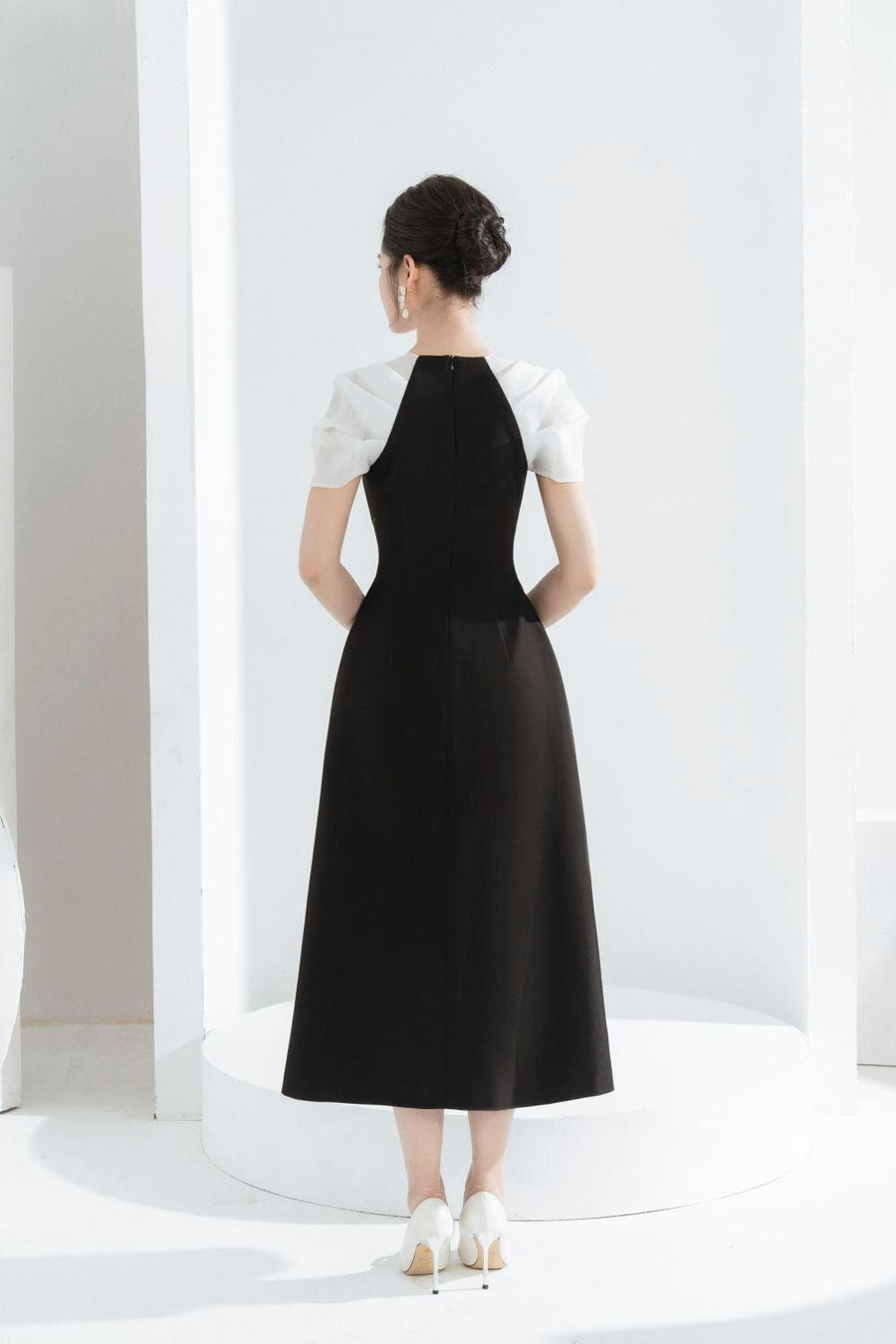 Vera A-line Semi-Heart Neck Polycotton Midi Dress Midi Dress Cordia