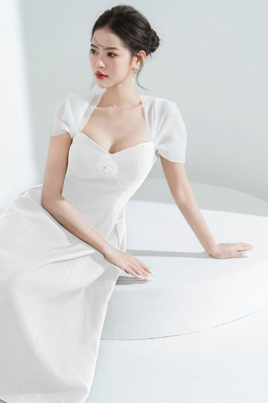 Vera A-line Semi-Heart Neck Polycotton Midi Dress Midi Dress Cordia