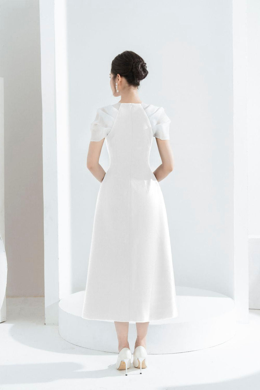 Vera A-line Semi-Heart Neck Polycotton Midi Dress Midi Dress Cordia