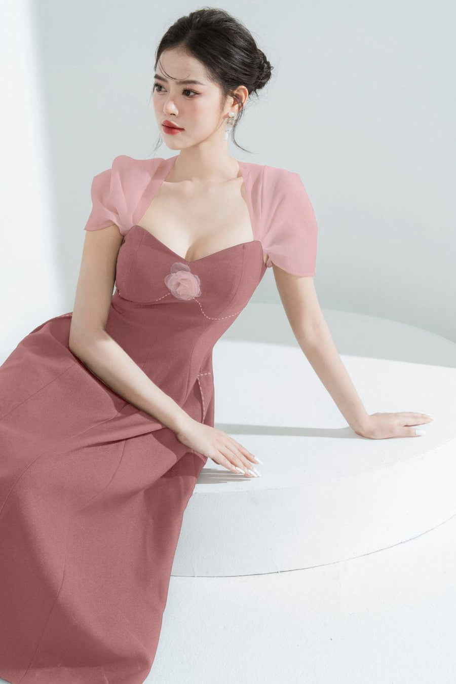 Vera A-line Semi-Heart Neck Polycotton Midi Dress Midi Dress Cordia