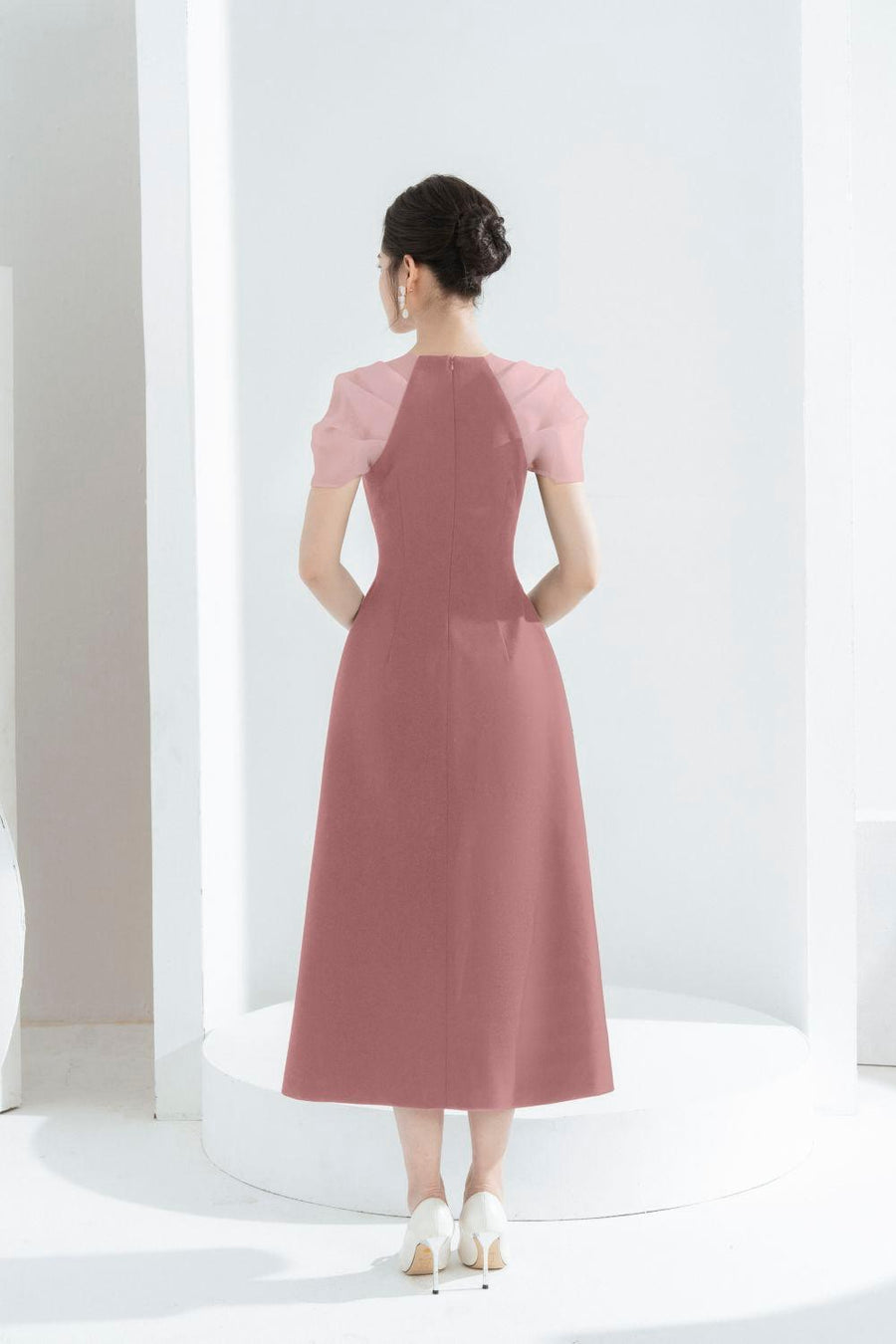 Vera A-line Semi-Heart Neck Polycotton Midi Dress Midi Dress Cordia