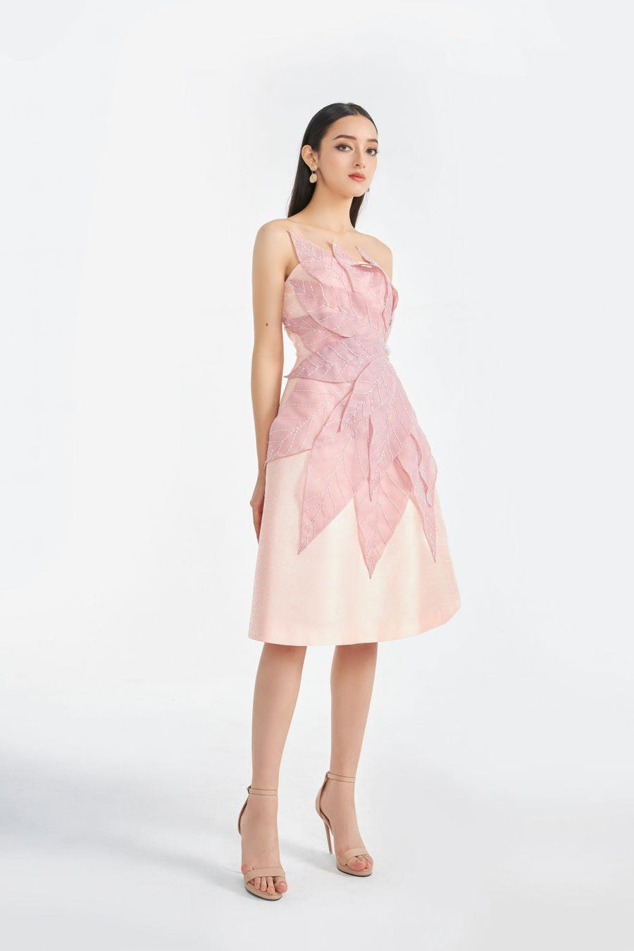 Vera Strapless Straight Across Neck Taffeta Knee-length Dress 5