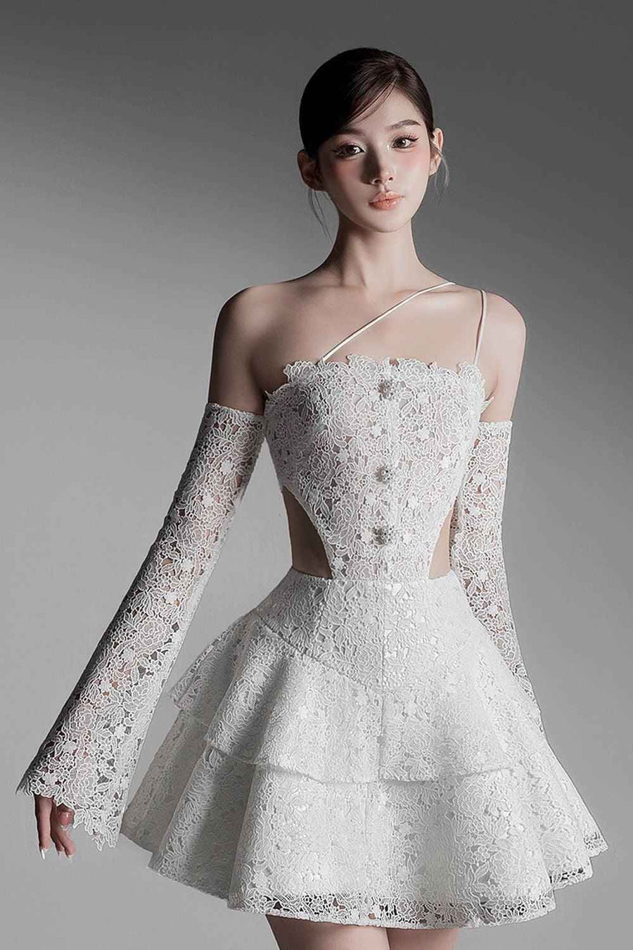 Verni Fit and Flare Cut-Out Lace Mini Dress