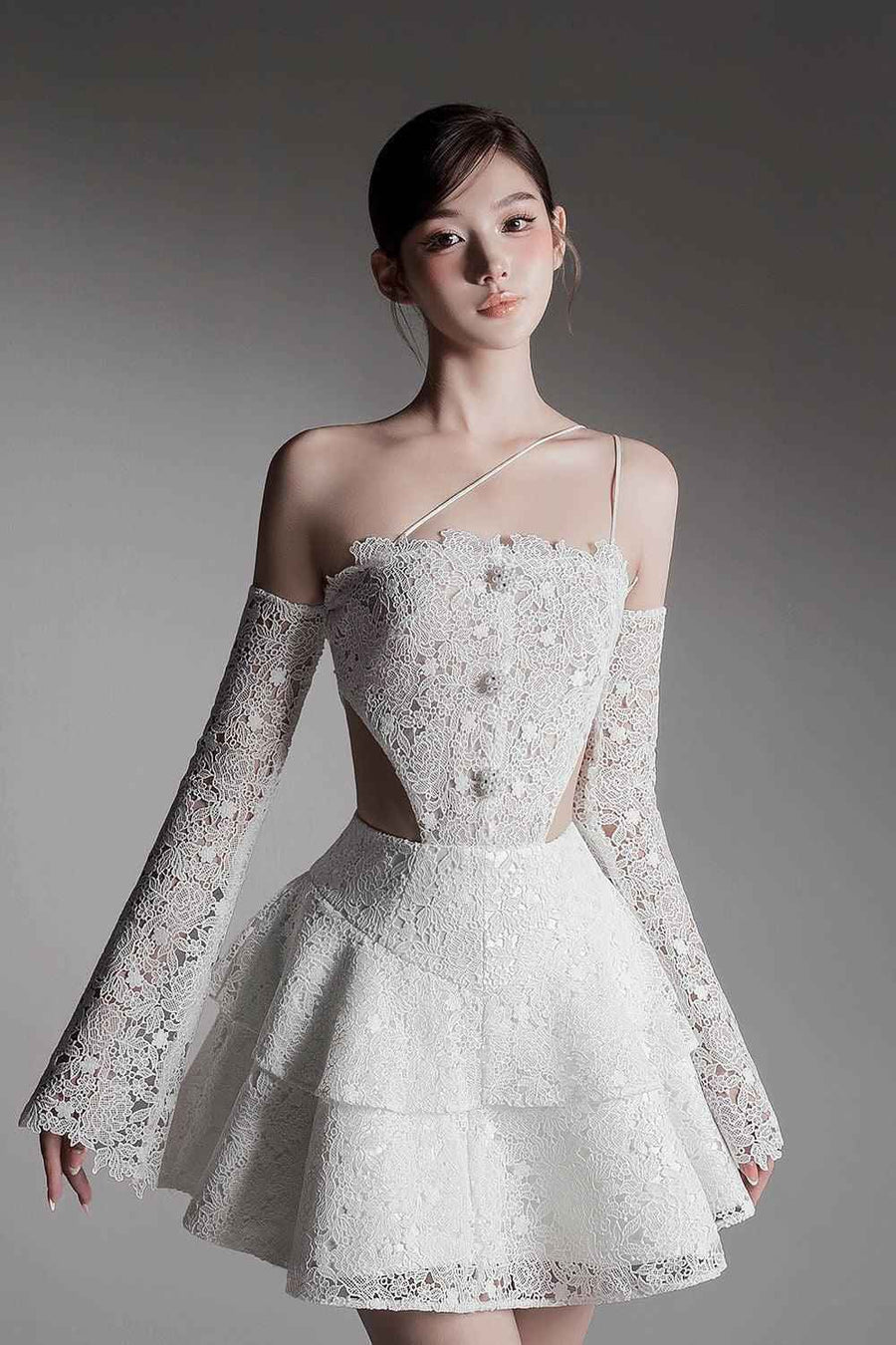 Verni Fit and Flare Cut-Out Lace Mini Dress
