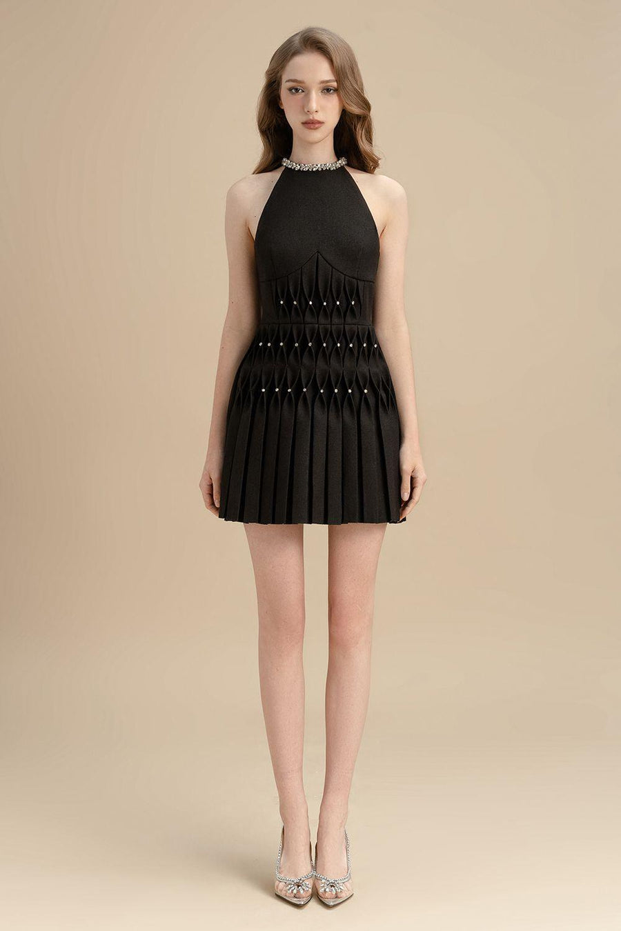 Vesper A-line Jewel Neck Rayon Blend Mini Dress Mini Dress LAMORIS