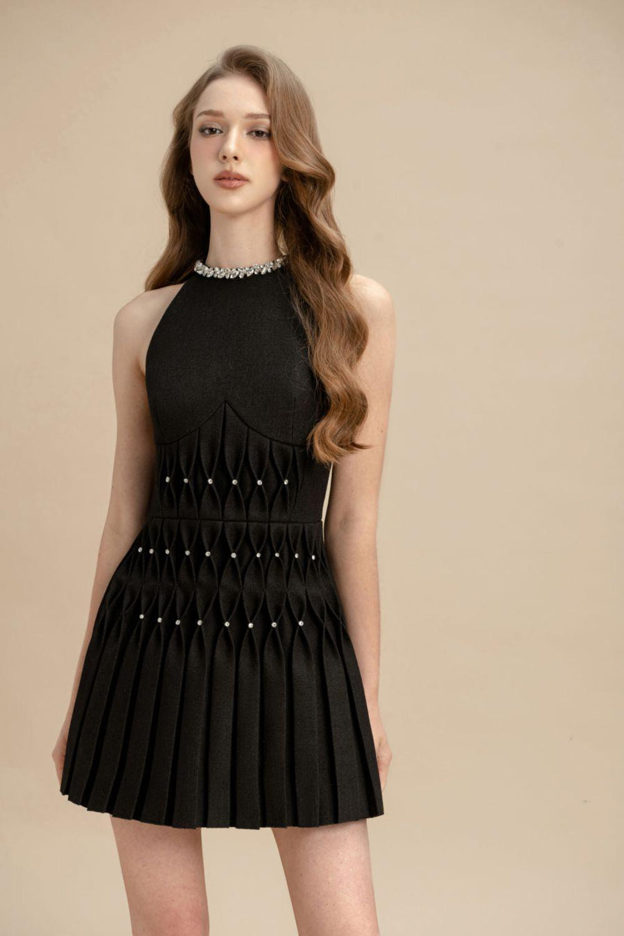 Vesper A-line Jewel Neck Rayon Blend Mini Dress Mini Dress LAMORIS