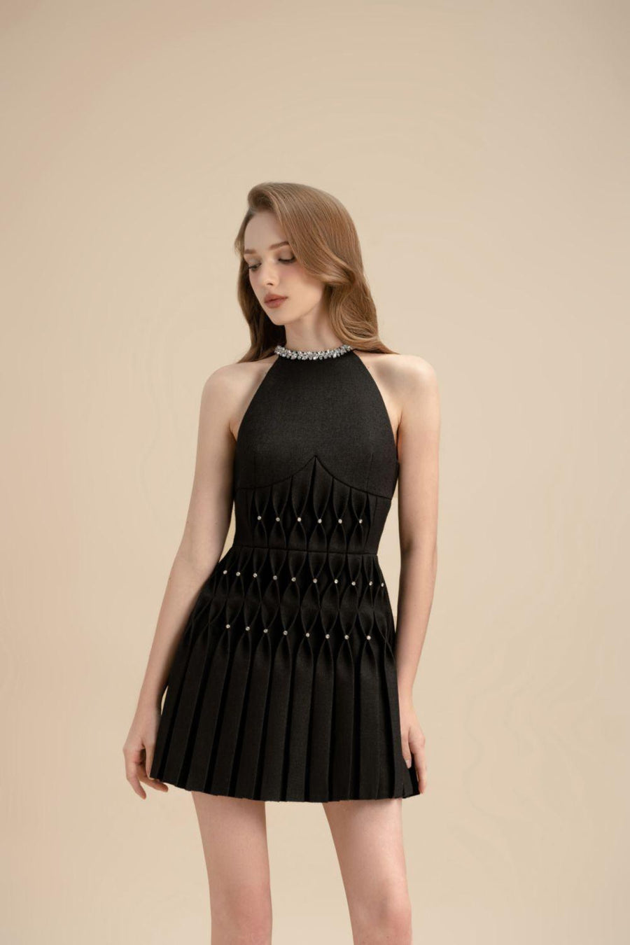 Vesper A-line Jewel Neck Rayon Blend Mini Dress Mini Dress LAMORIS