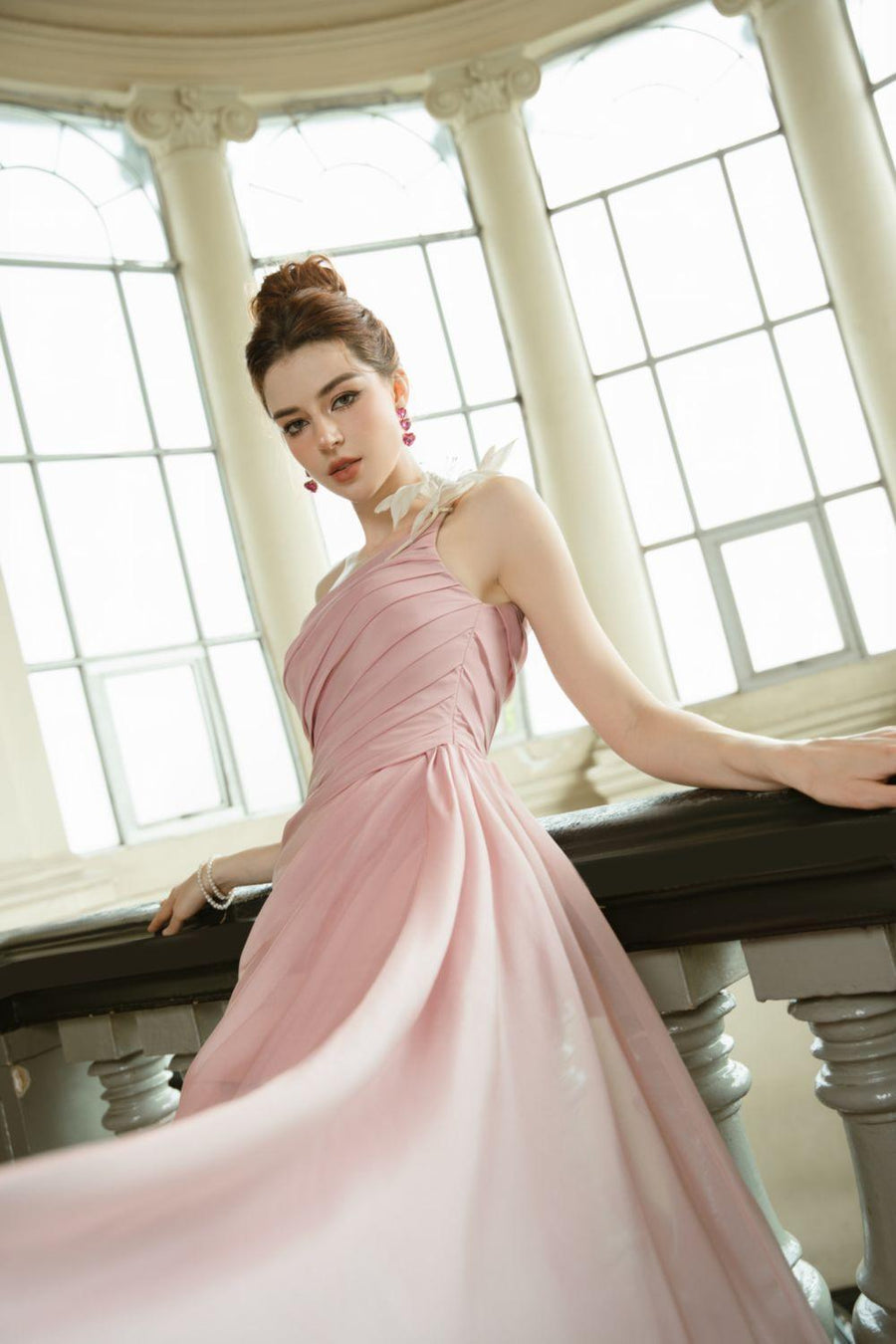 Vespera Slit One Shoulder Silk Calf Length Dress Midi Dress Calista de Minh Thanh