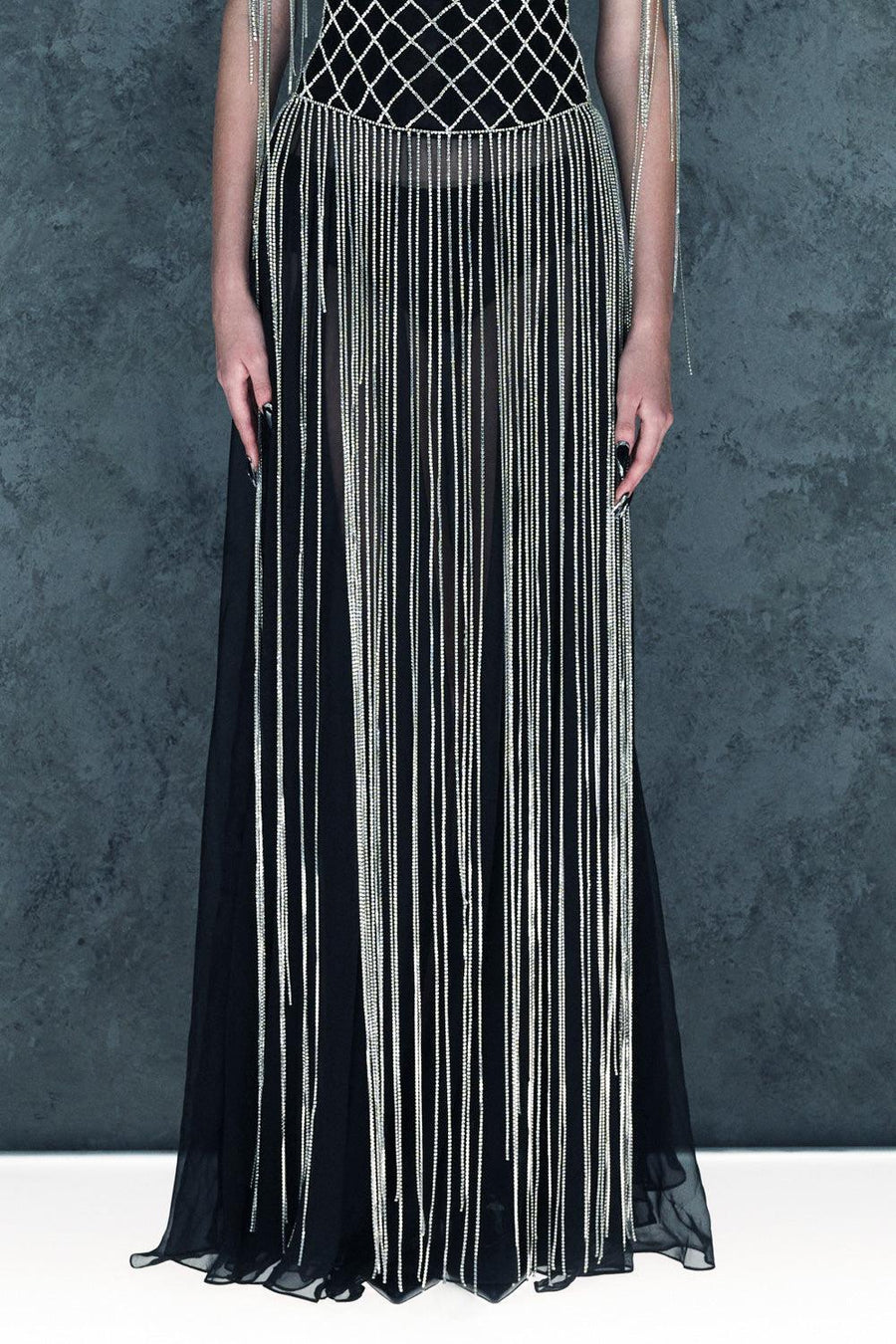 Vespertine Sheath Boat Neck Mesh Floor Length Dress Gown Dress CEM