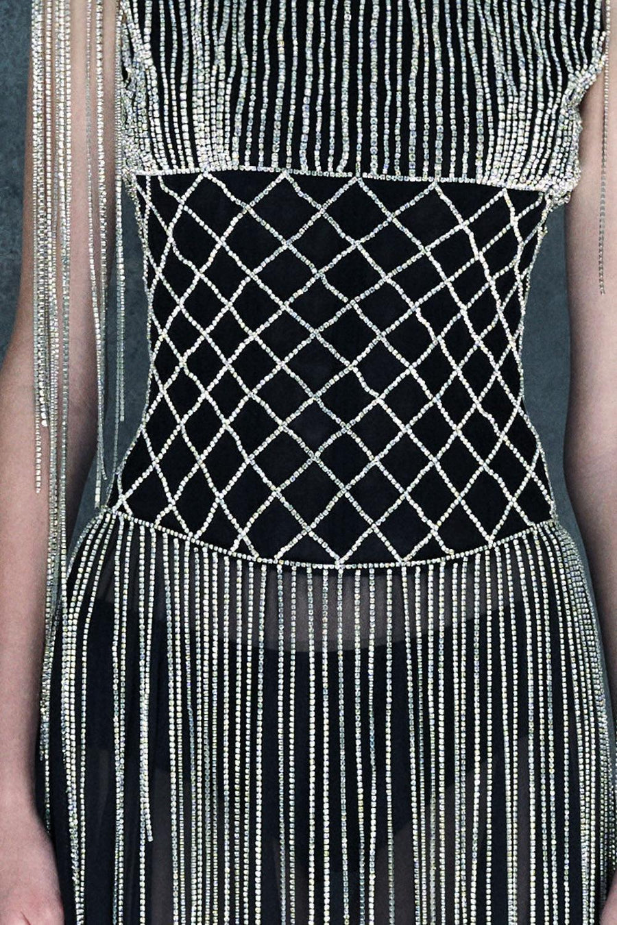 Vespertine Sheath Boat Neck Mesh Floor Length Dress Gown Dress CEM