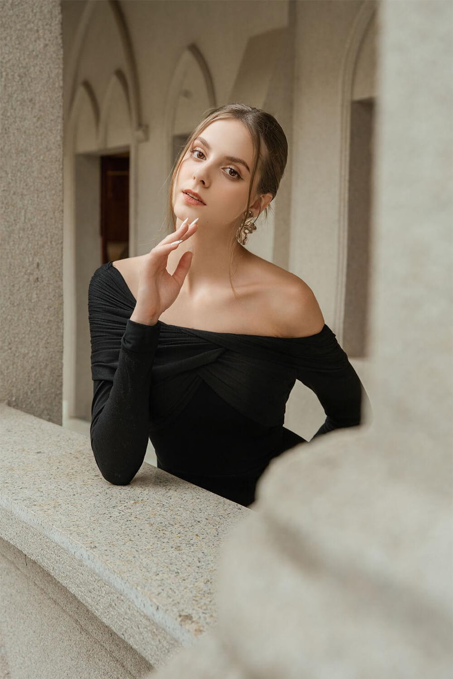 Vian A-line Long Sleeved Velvet Midi Dress Midi Dress Darling Diva