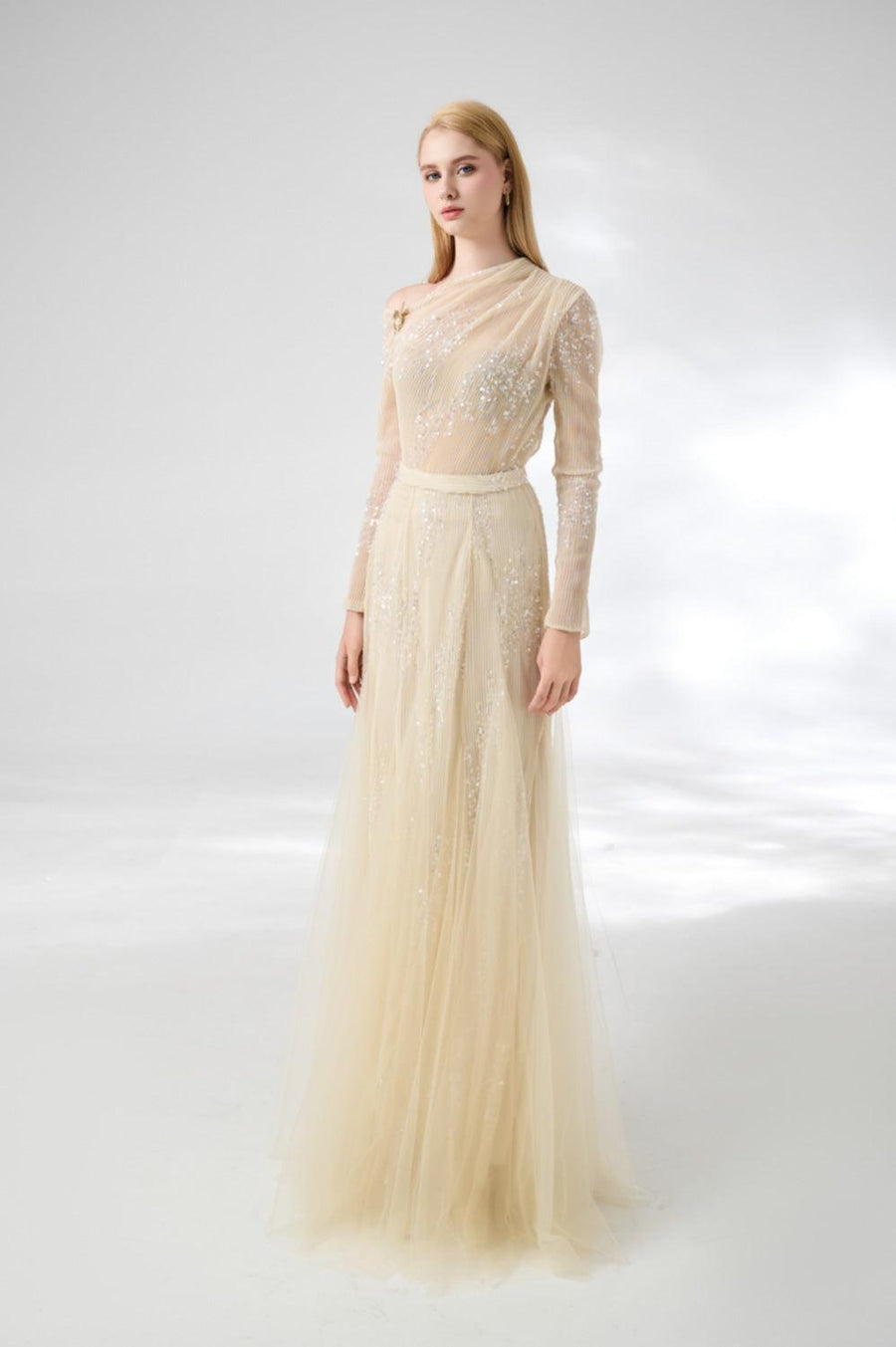 Villanue Gored Pleated Organza Floor Length Set 7