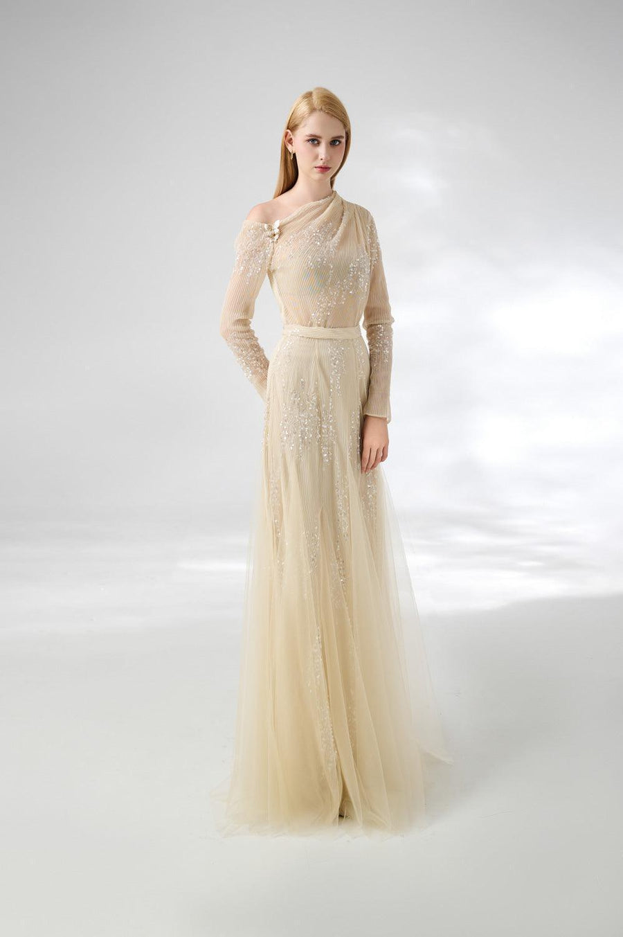 Villanue Gored Pleated Organza Floor Length Set 8
