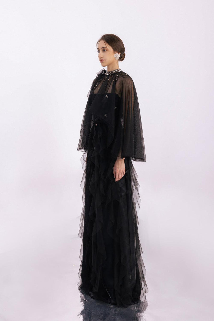 Vincent A-line Ruffle Layer Mesh Taffeta Floor Length Set 7
