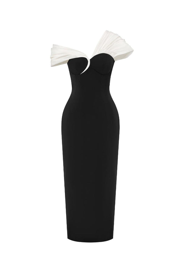 Virginia Pegged Asymmetric Shoulder Polycotton Midi Dress