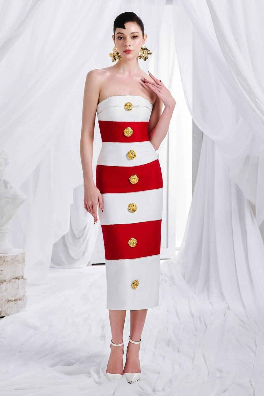 Virginia Strapless Button Organdy Midi Dress