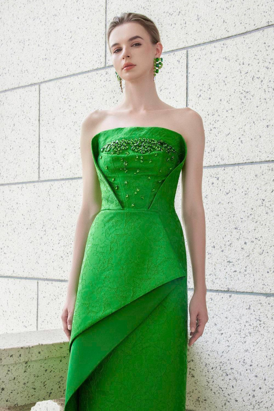 Visage Strapless Straight Across Neck Jacquard Floor Length Dress Gown Dress I.H.F Atelier
