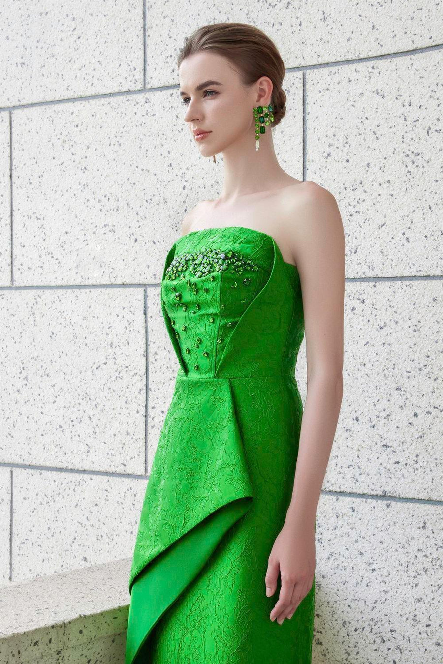 Visage Strapless Straight Across Neck Jacquard Floor Length Dress Gown Dress I.H.F Atelier