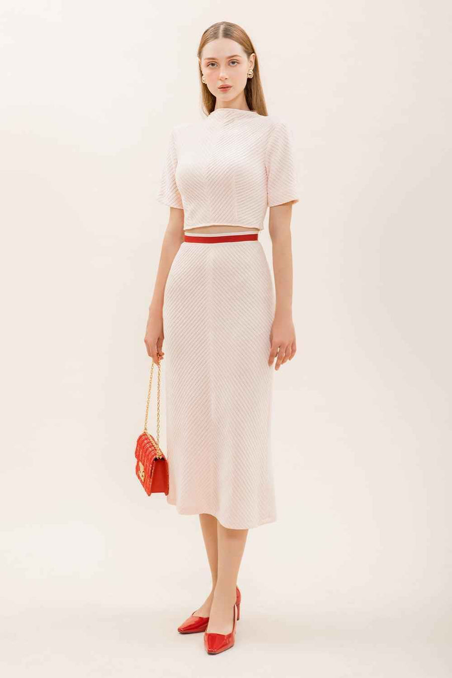 Vittoria Sheath Short Sleeved Knitted Fabric Midi Set