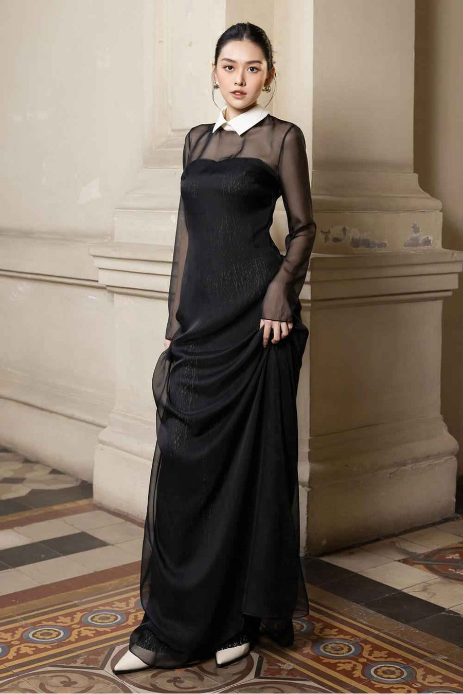 Vivian A-line See-Through Chiffon Floor Length Dress