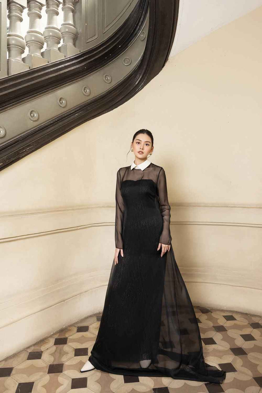 Vivian A-line See-Through Chiffon Floor Length Dress