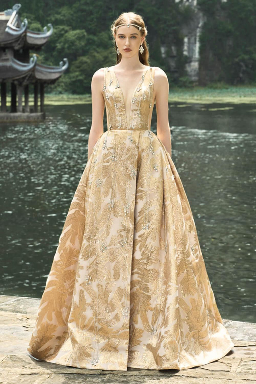 Wanderlust Ball Gown Sleeveless Jacquard Floor Length Dress 1