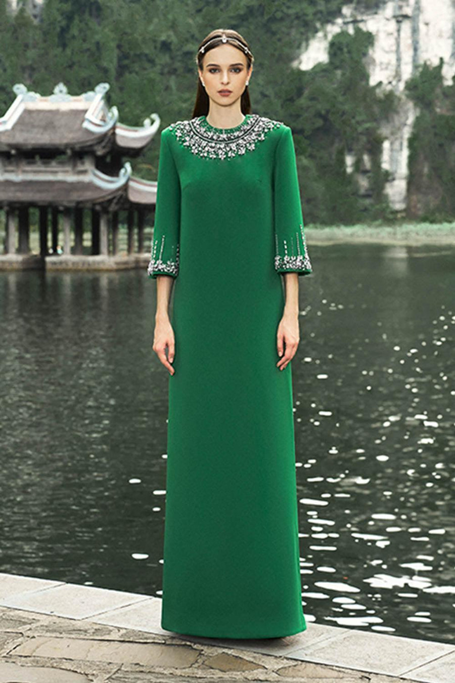 Wayfarer Straight Round Neck Velvet Floor Length Dress 2