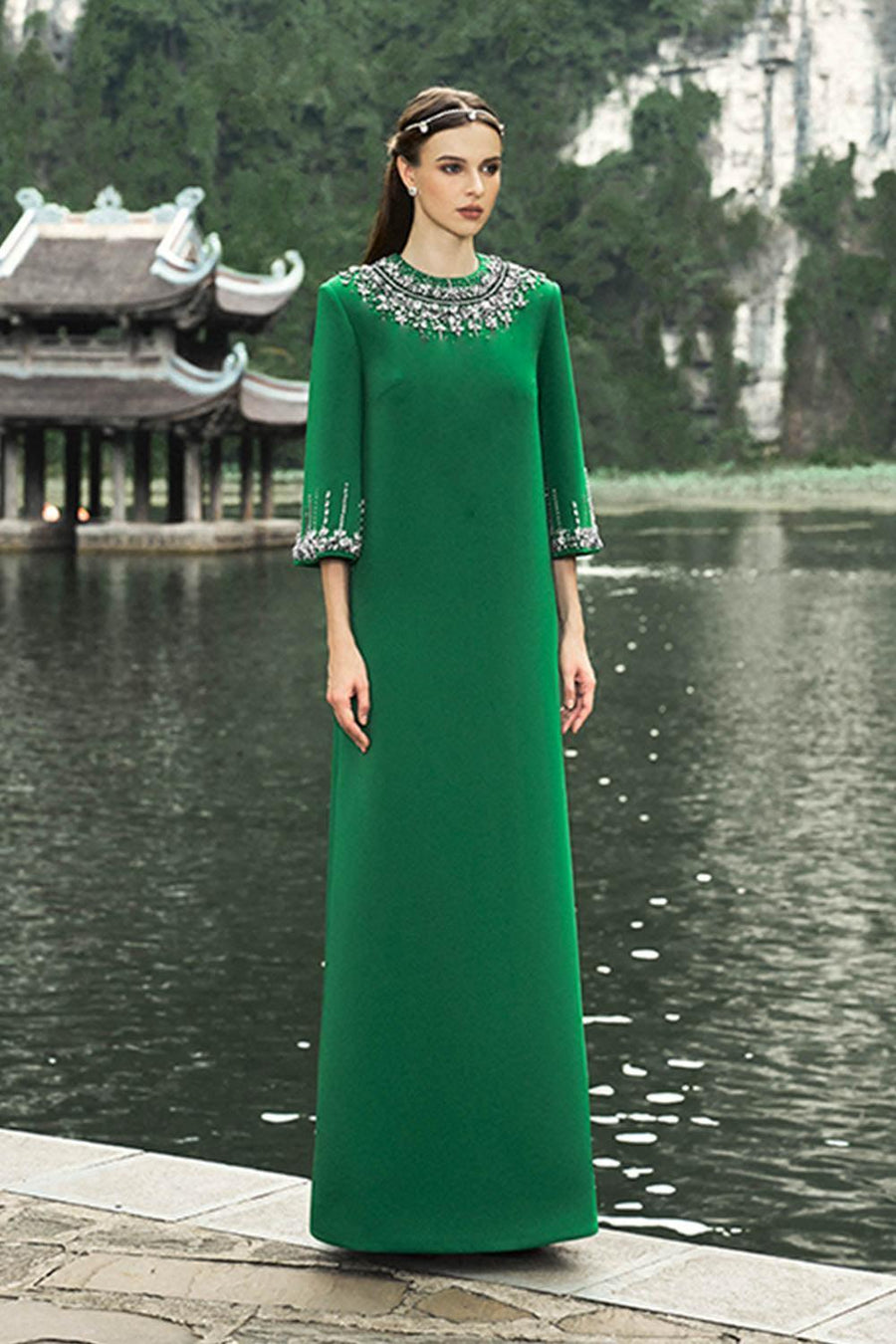 Wayfarer Straight Round Neck Velvet Floor Length Dress 4