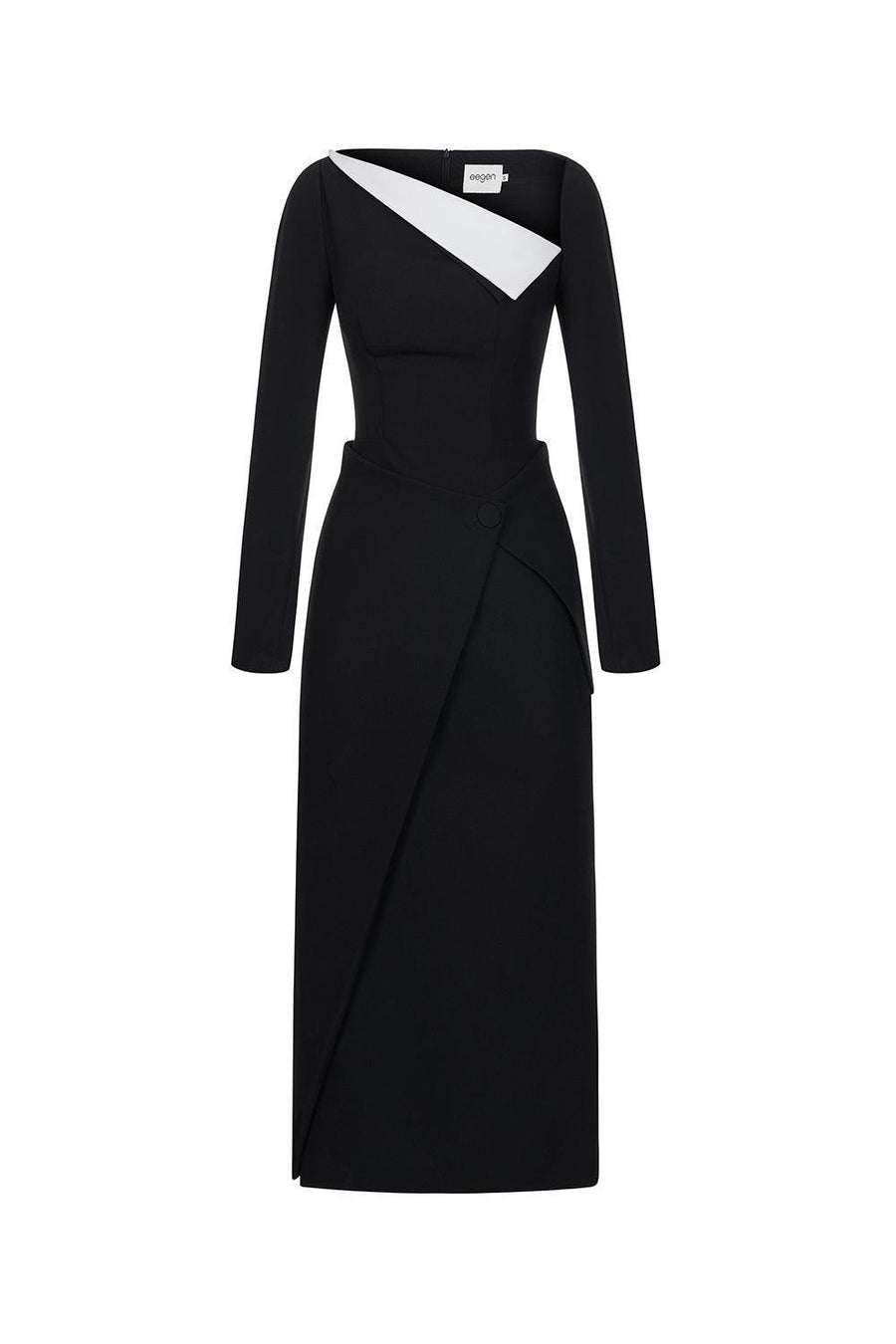Wendy Sheath Asymmetric Neck Polycotton Midi Dress Midi Dress Eegen Studio