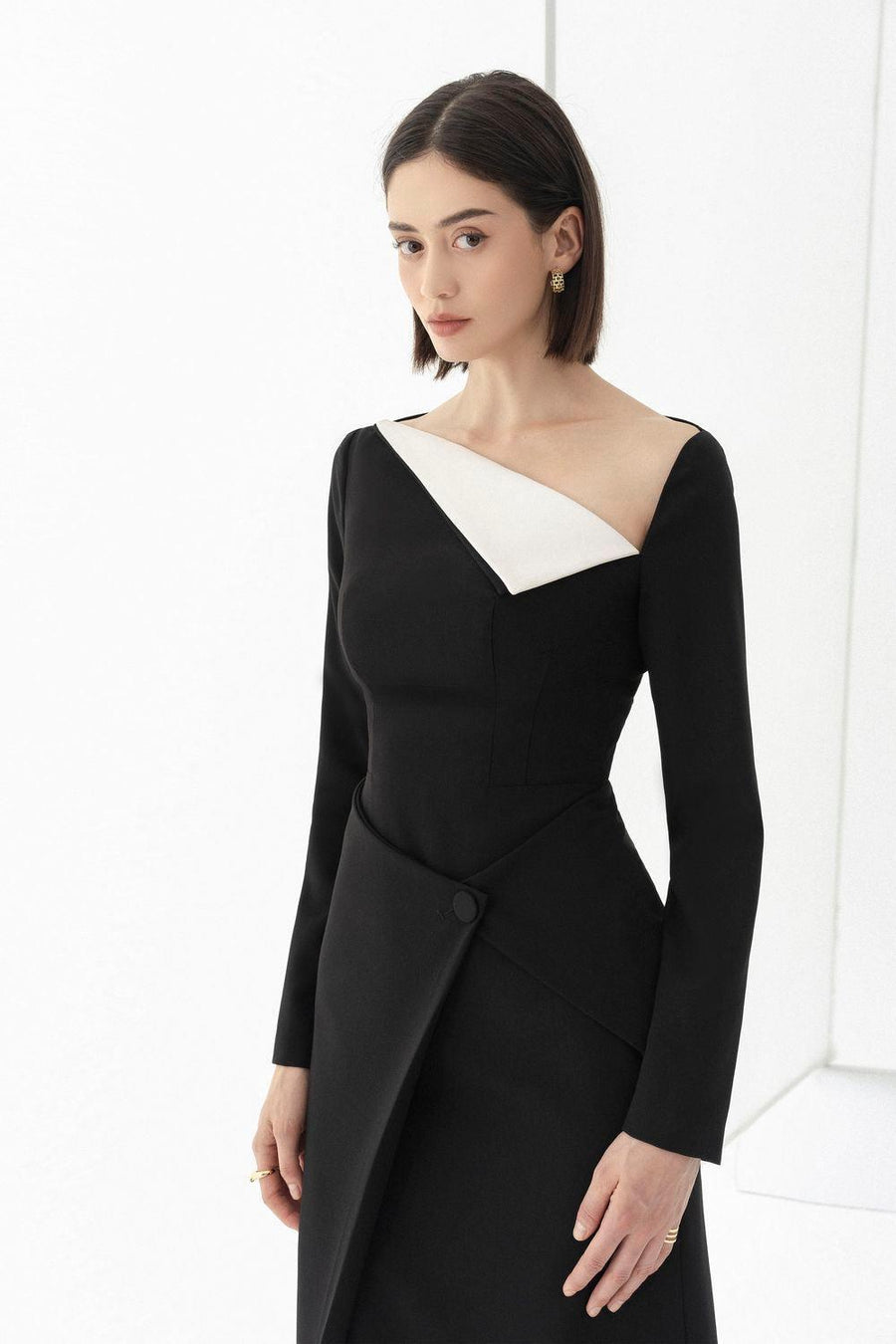 Wendy Sheath Asymmetric Neck Polycotton Midi Dress Midi Dress Eegen Studio