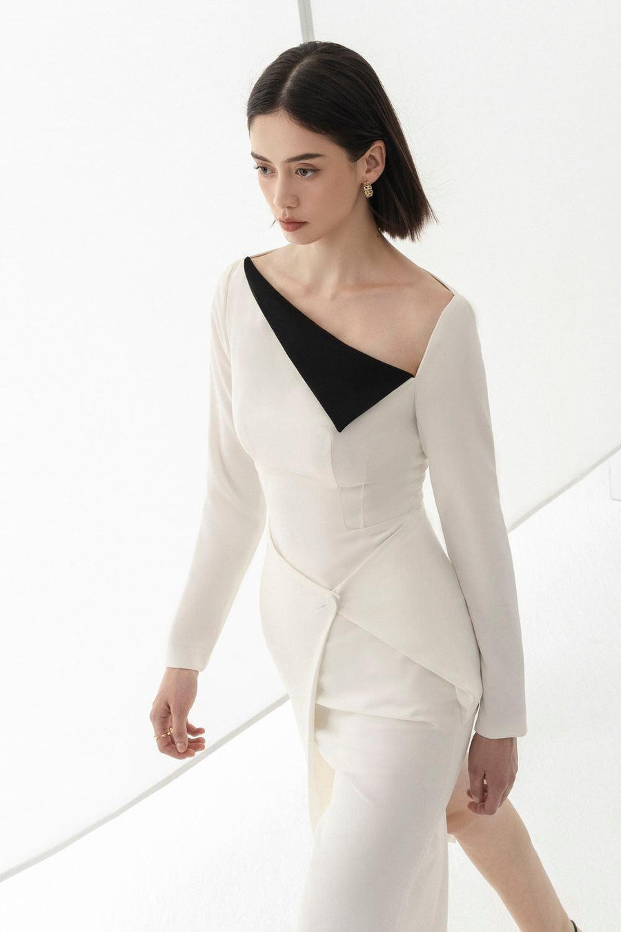 Wendy Sheath Asymmetric Neck Polycotton Midi Dress Midi Dress Eegen Studio