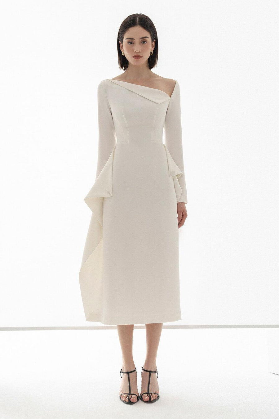 Wendy Sheath Asymmetric Neck Polycotton Midi Dress Midi Dress Eegen Studio