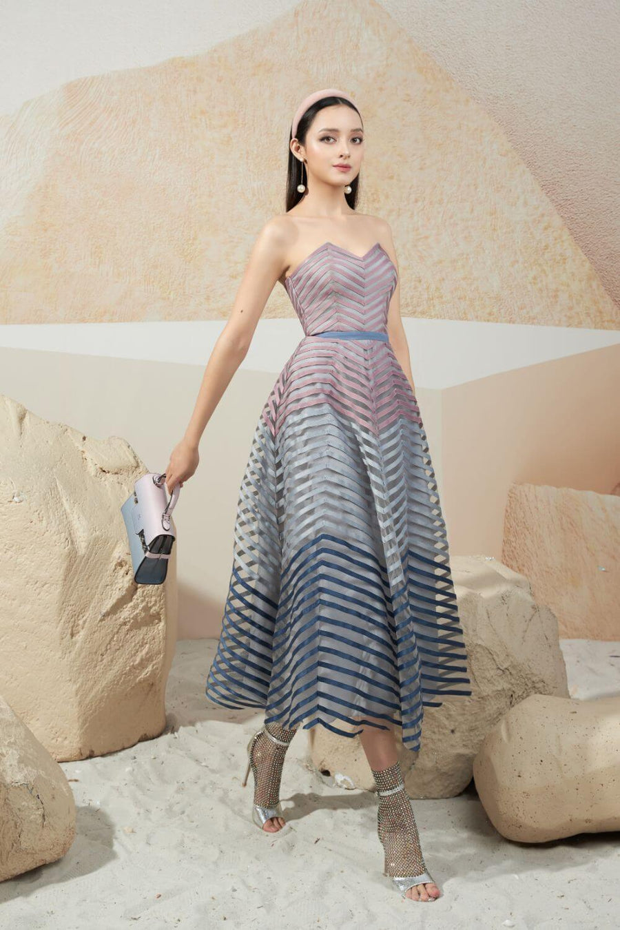 Wheeler Strapless Sweetheart Neck Mesh Sheer Midi Dress 6