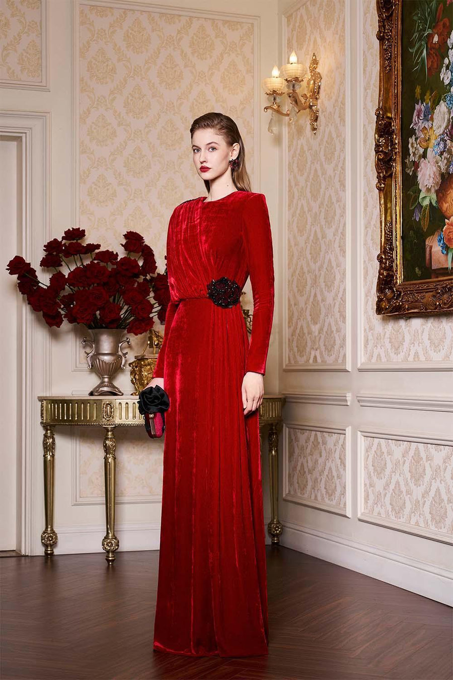 Whitley Sheath Asymmetric Shoulder Velvet Floor Length Dress Gown Dress I.H.F Atelier