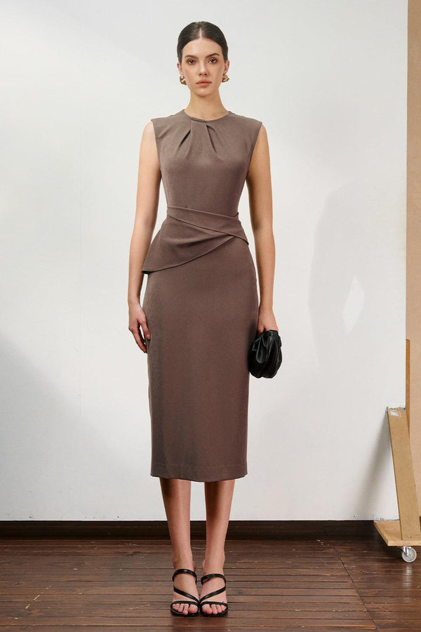 Whitney Sheath Sleeveless Twill Midi Dress