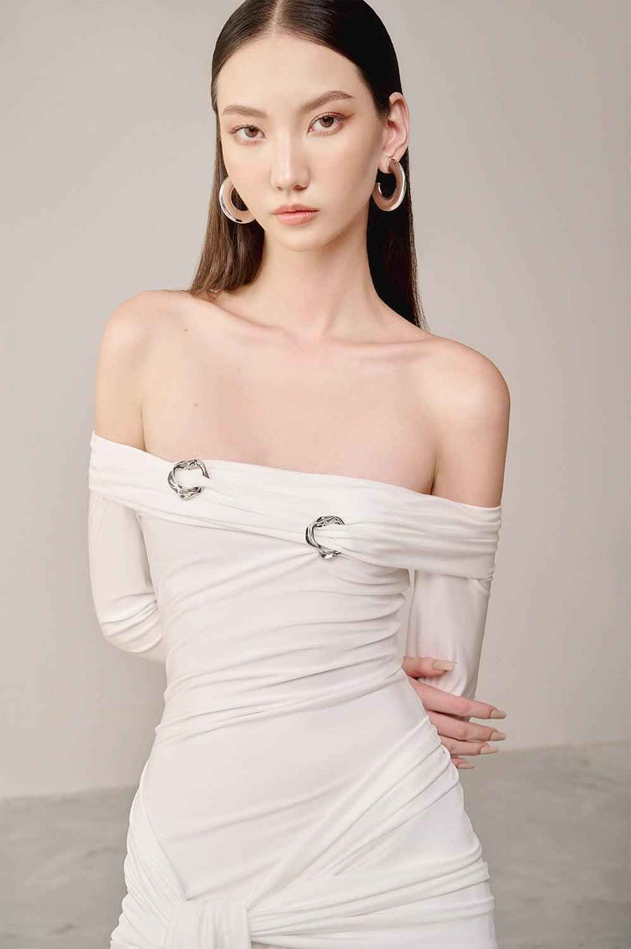 Winal Sarong Off-Shoulder Spandex Maxi Dress