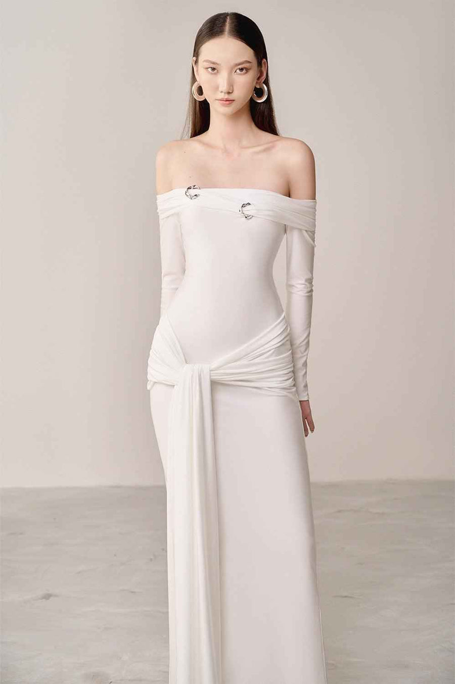 Winal Sarong Off-Shoulder Spandex Maxi Dress