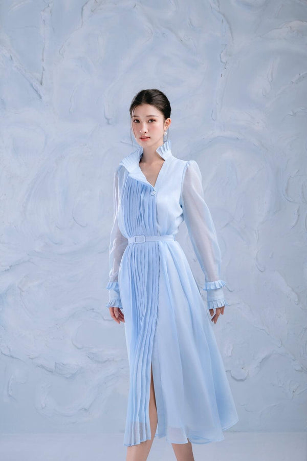 Wind Shirt Long Sleeved Organza Midi Dress