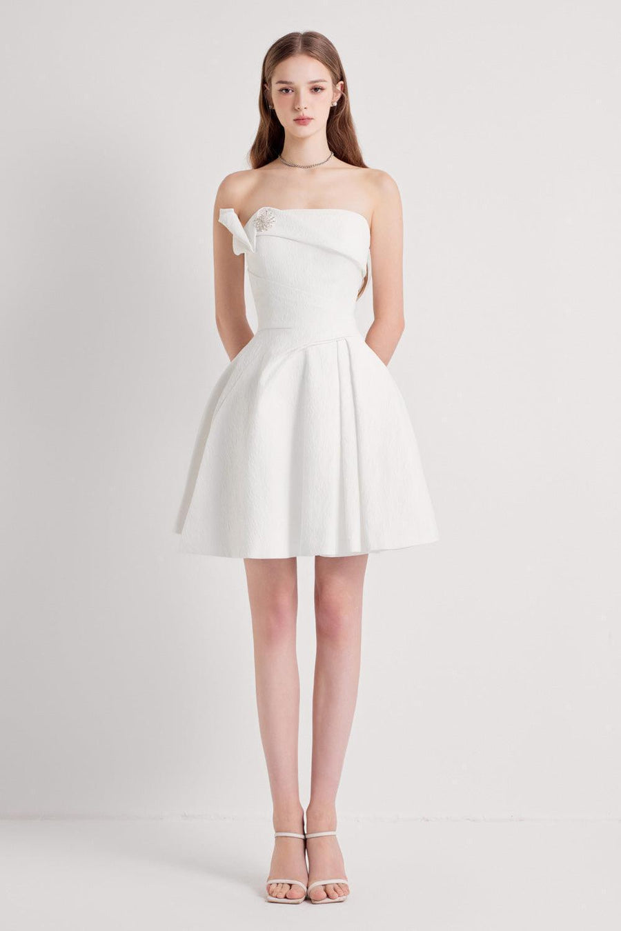 Wings Strapless Pleated Taffeta Mini Dress 1