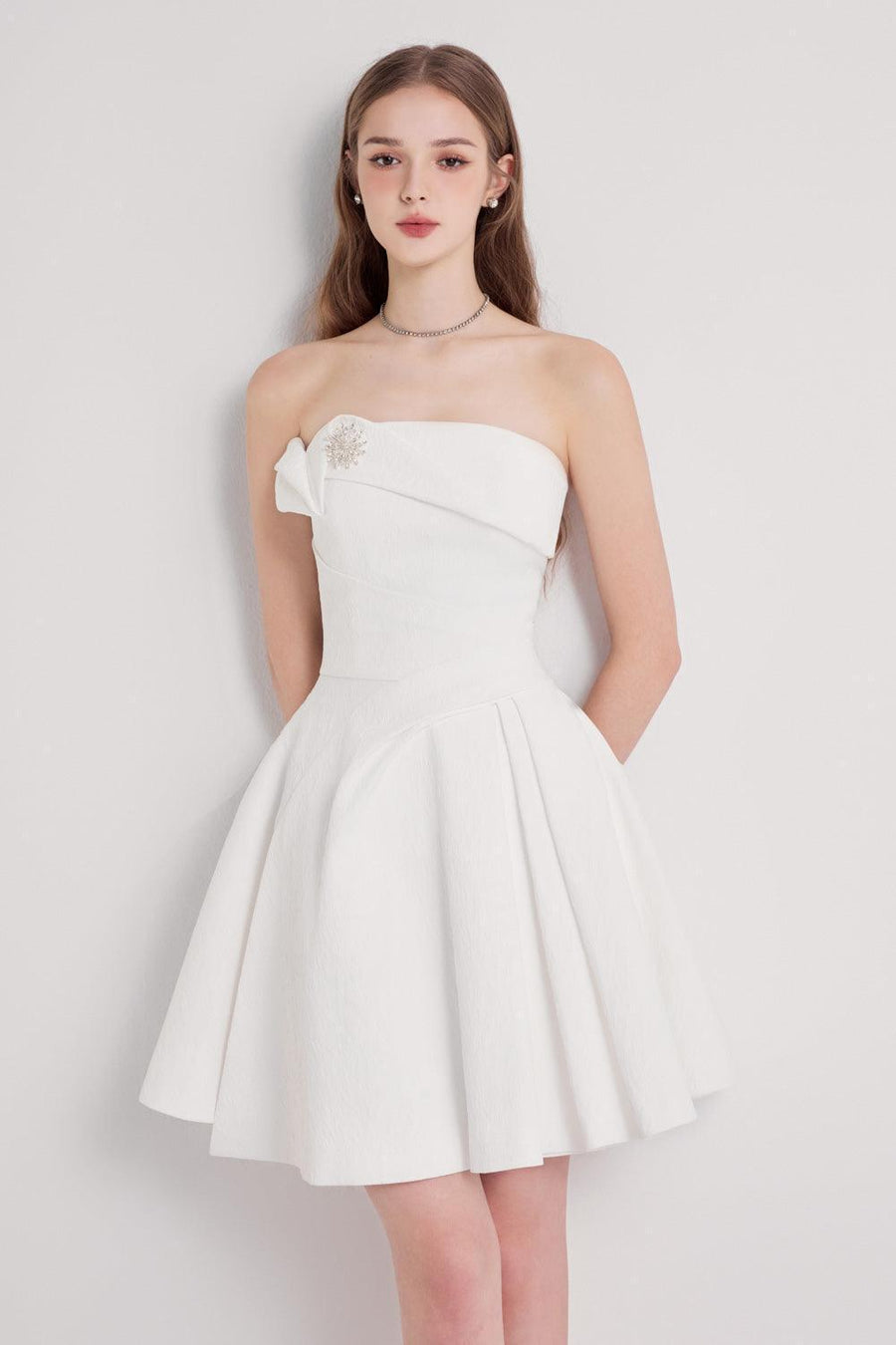 Wings Strapless Pleated Taffeta Mini Dress 3