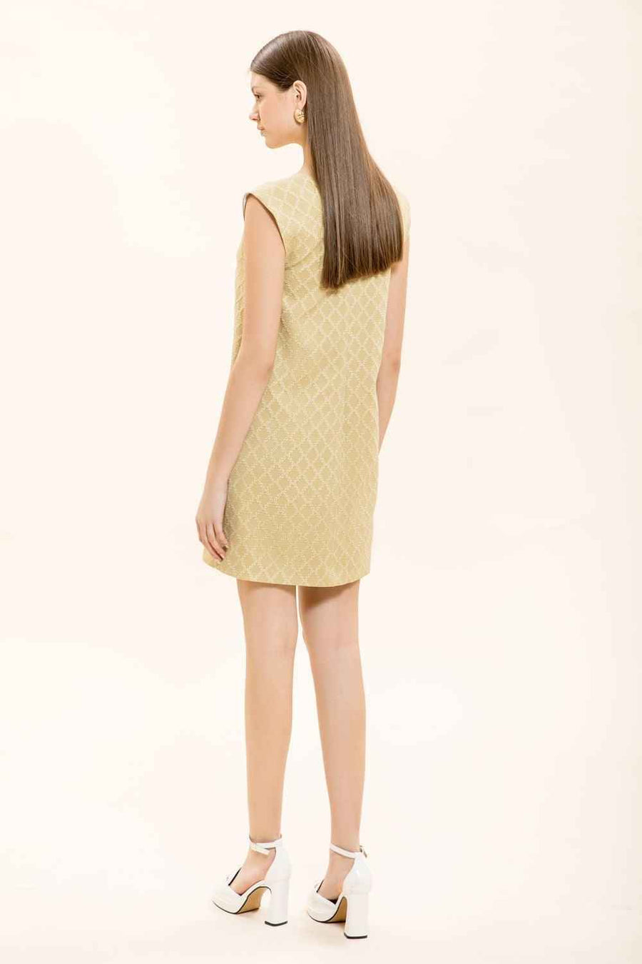 Winifred Straight Round Neck Brocade Mini Dress